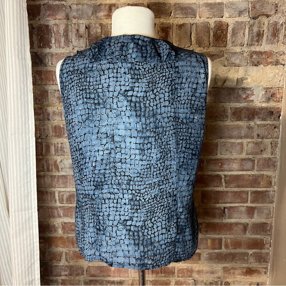 Vintage Snakeskin Blue Ruffle Sleeveless Top/Tank -Size L -TP20 - Picture 3 of 7